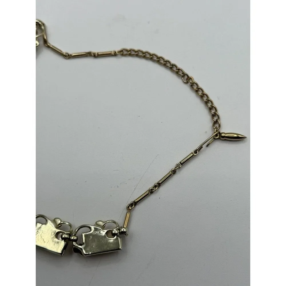 VTG Choker Champagne Beige Thermoset Lucite‎ Baguette Links Gold Tone Metal 17